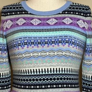 Talbots Petite Fair Isle Sweater Multicolor Wool Blend Size P